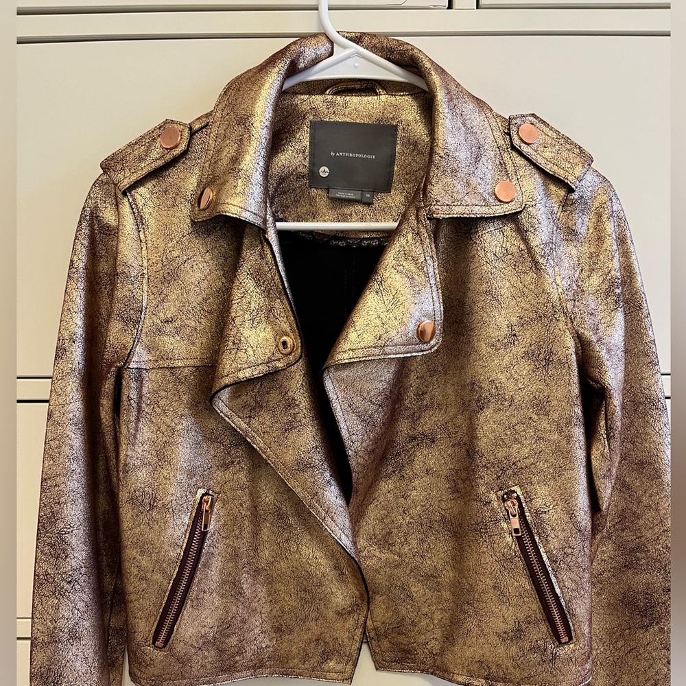 Anthropologie Metallic Knit Biker Jacket
